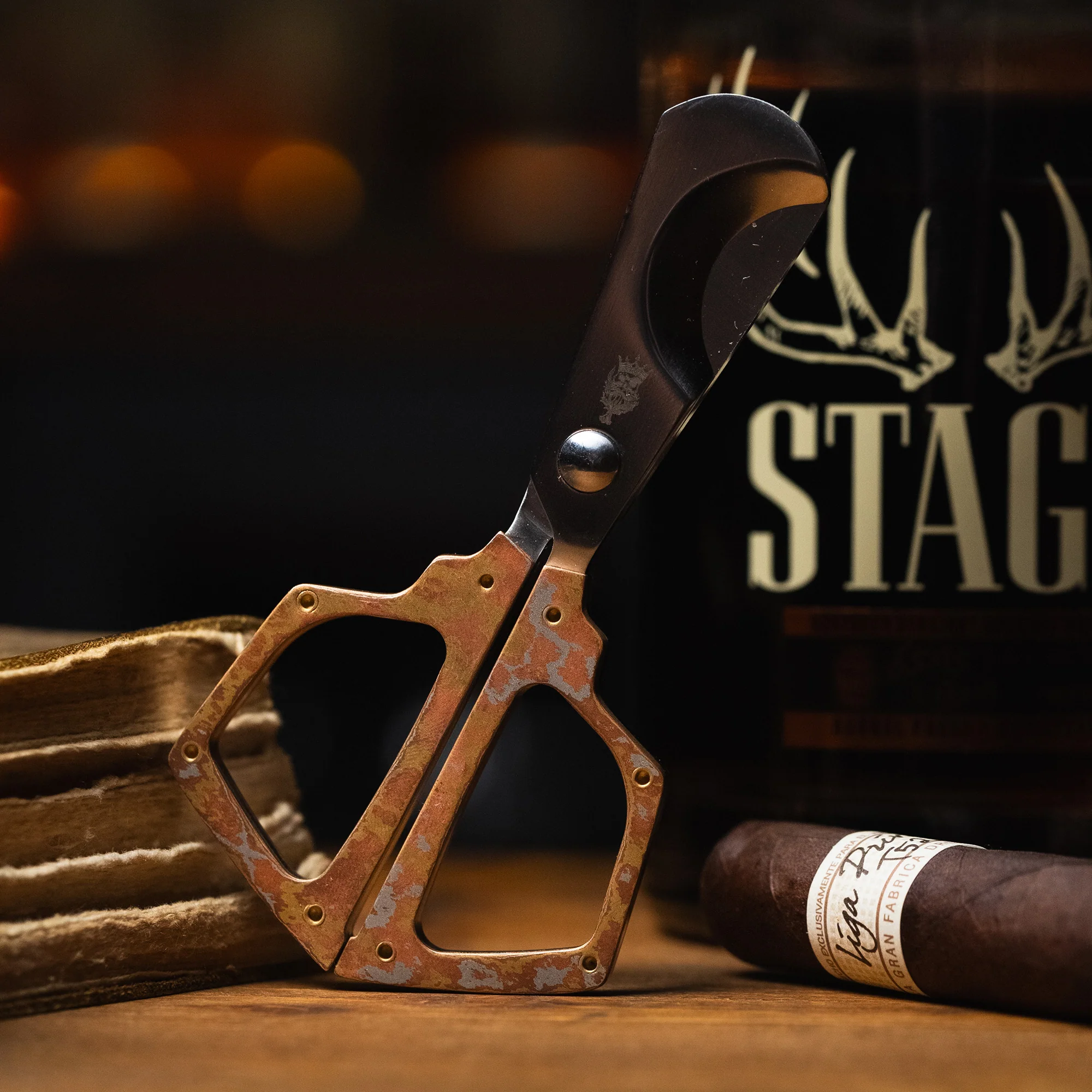 Cigar Scissors - Brass Damascus - Image 2